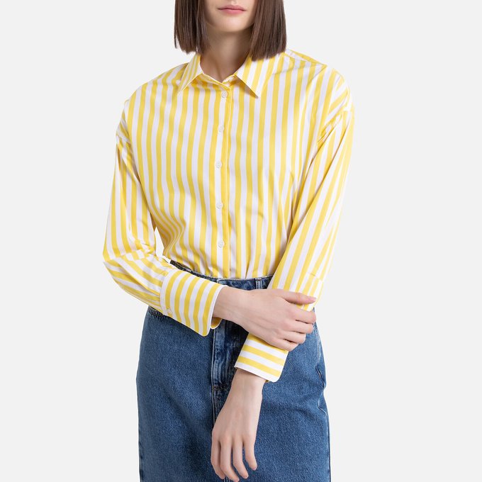 white top with yellow sleeves