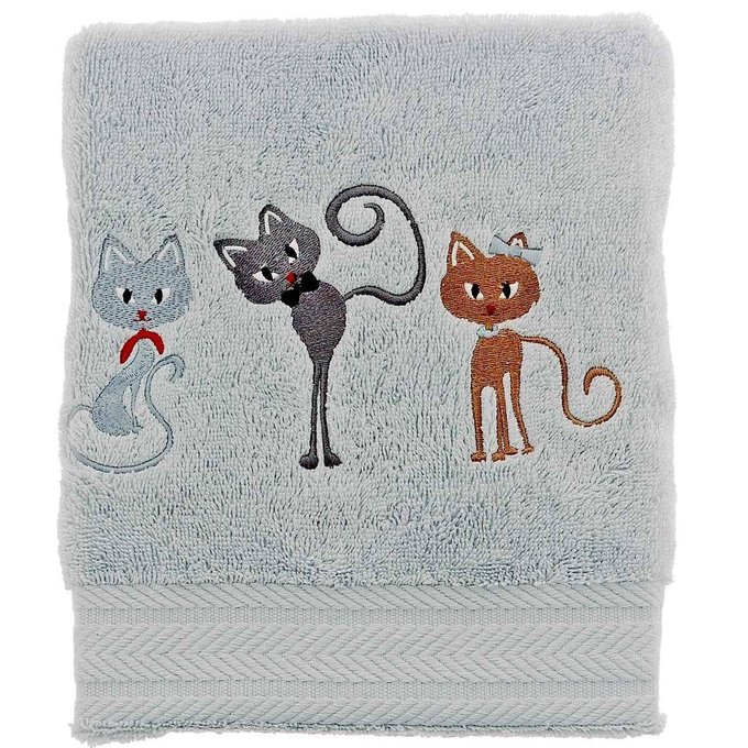 Serviette De Bain Brodée Cats 70x140cm 550grm² Coton Sensei