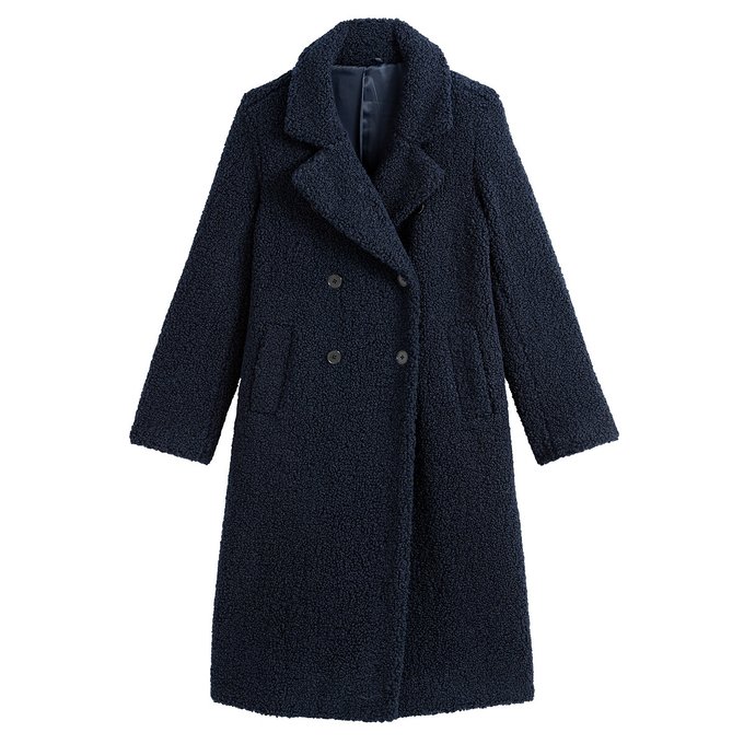 Navy Blue Faux Fur Coat with a Classic Collar Navy Blue Faux Fur Coat with a Classic Collar