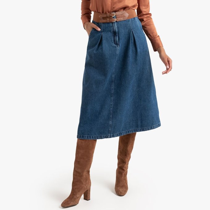Jupe évasée en jean mi longue bleu stone La Redoute Jupe évasée en jean mi longue bleu stone La Redoute