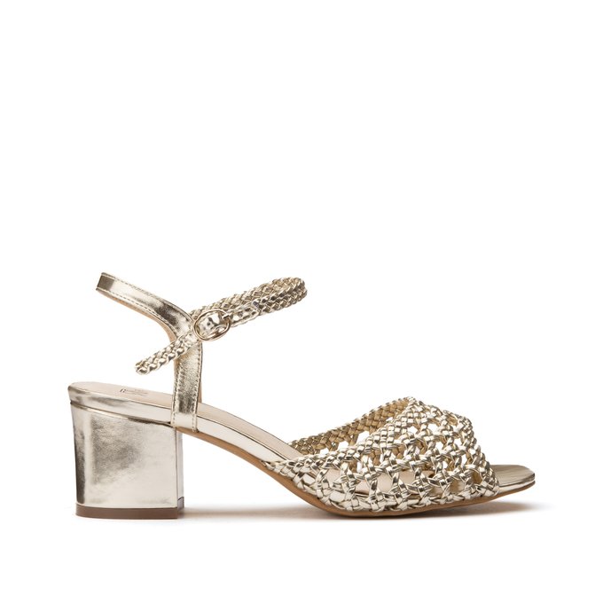 Wide fit sandals with block heel , gold 