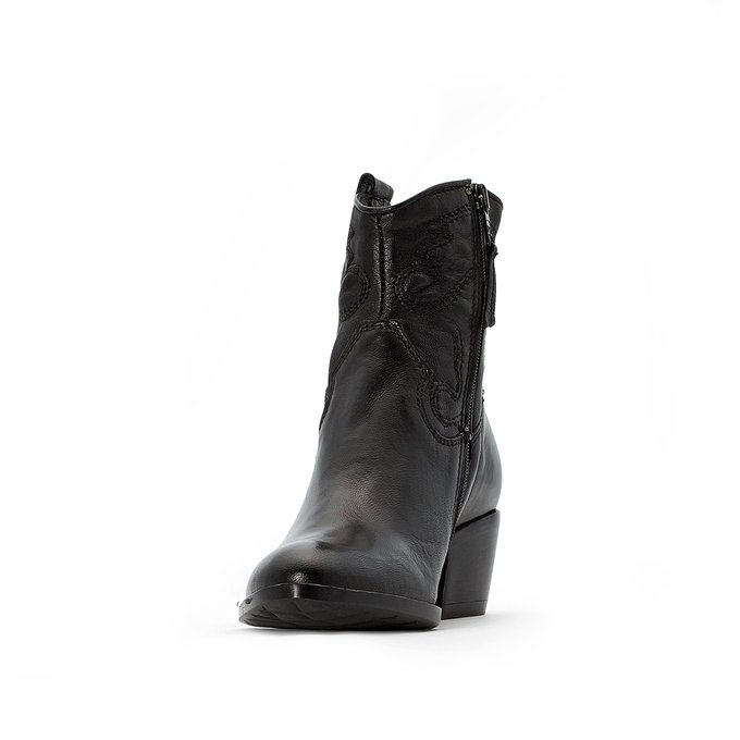 black leather western ankle boots
