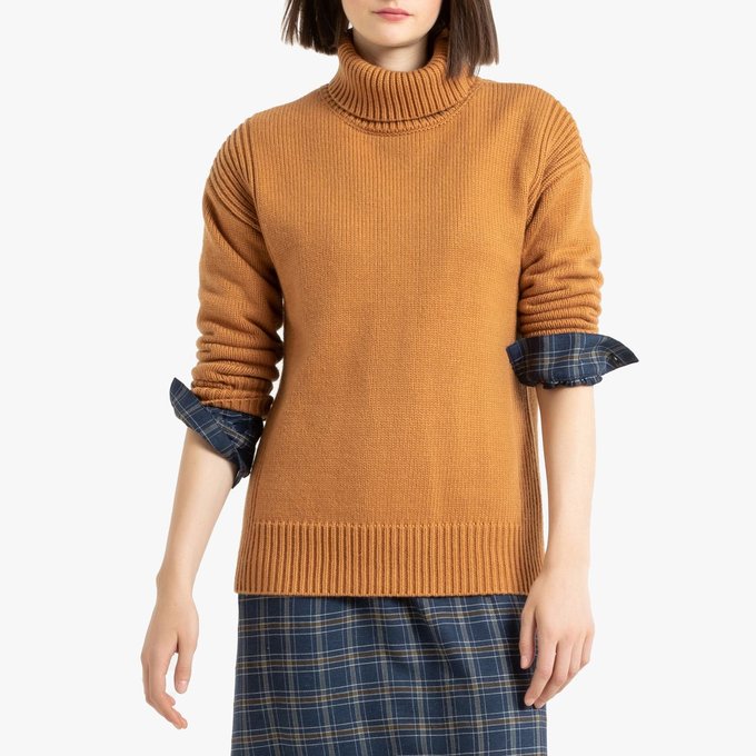 Pull col roulé en grosse maille camel La Redoute Collections Pull noir grosse maille | La Redoute