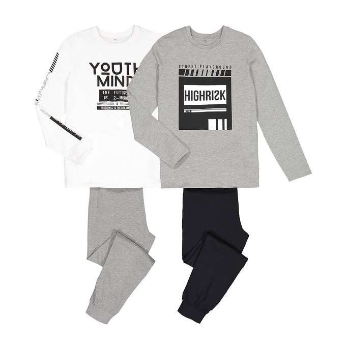 Pack Of 2 Printed Pyjamas In Cotton 10 16 Years Grey Marl White La Redoute Collections La Redoute