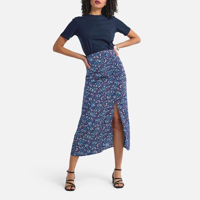 Langer Bleistiftrock Mit Schlitz Geblumt Blau Geblumt La Redoute Collections La Redoute