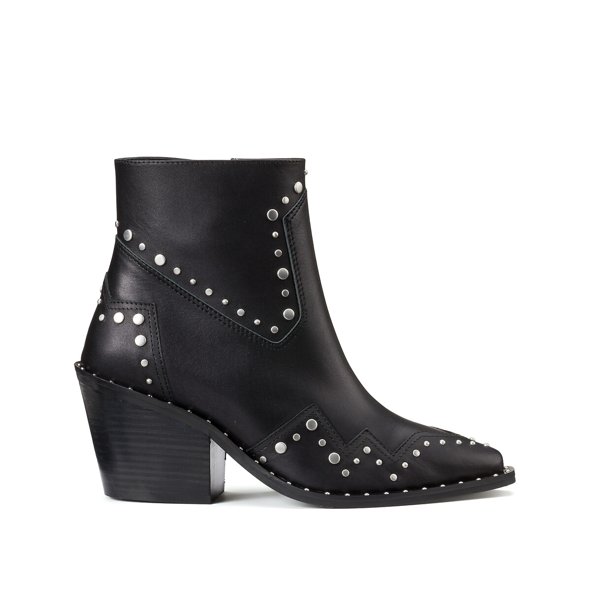 Leather Studded Ankle Boots with Pointed Toe