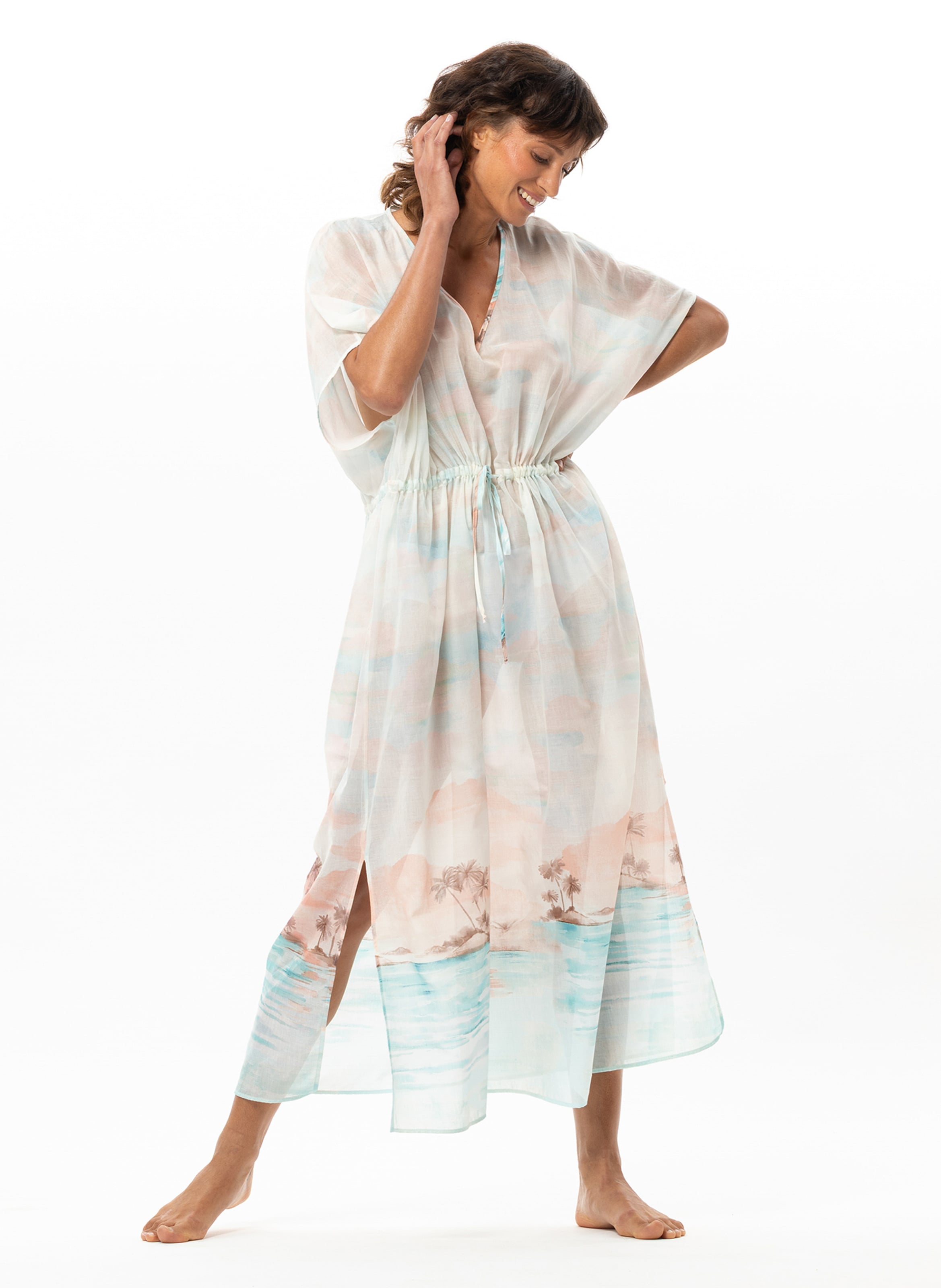 Kaftan en voile de coton SUNSET 240, LE CHAT
