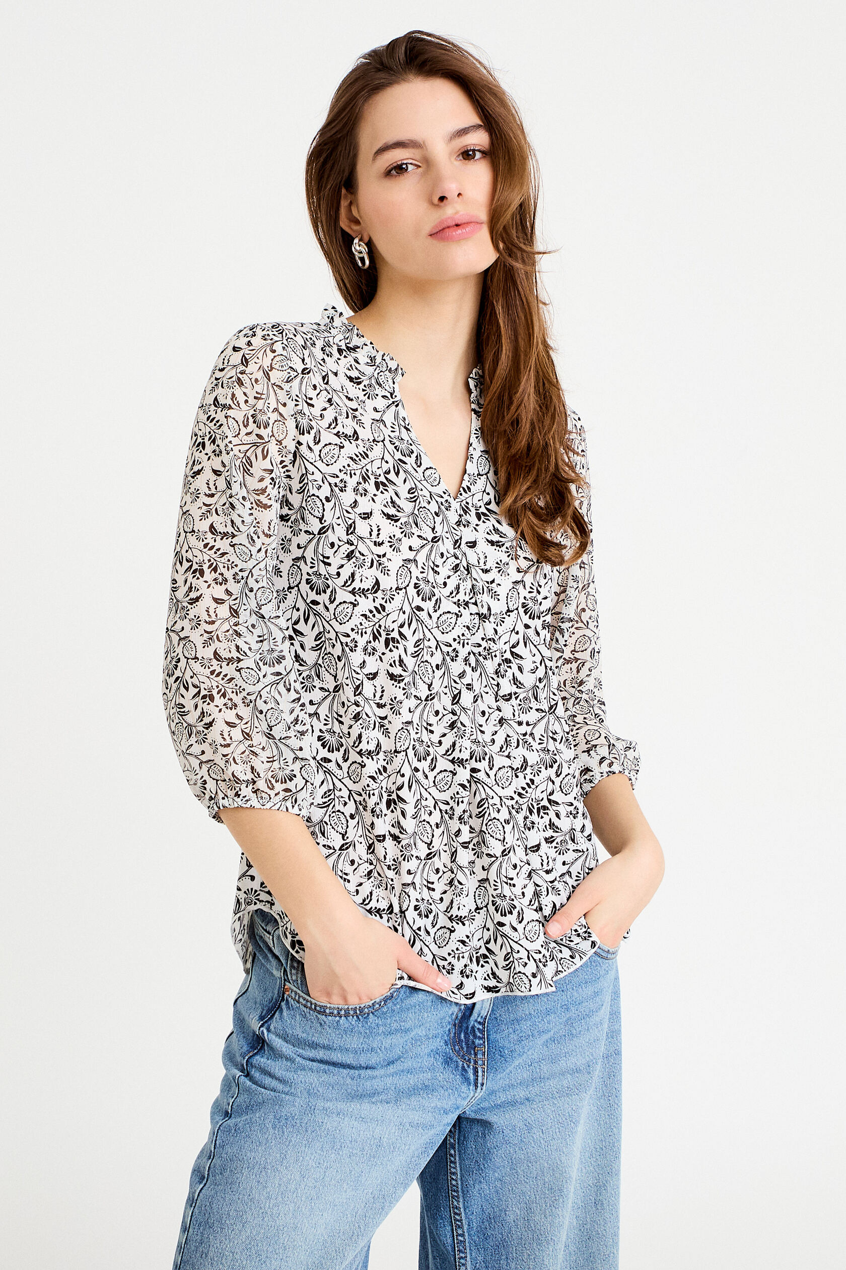 Blouse col v manches 3/4, CACHE CACHE