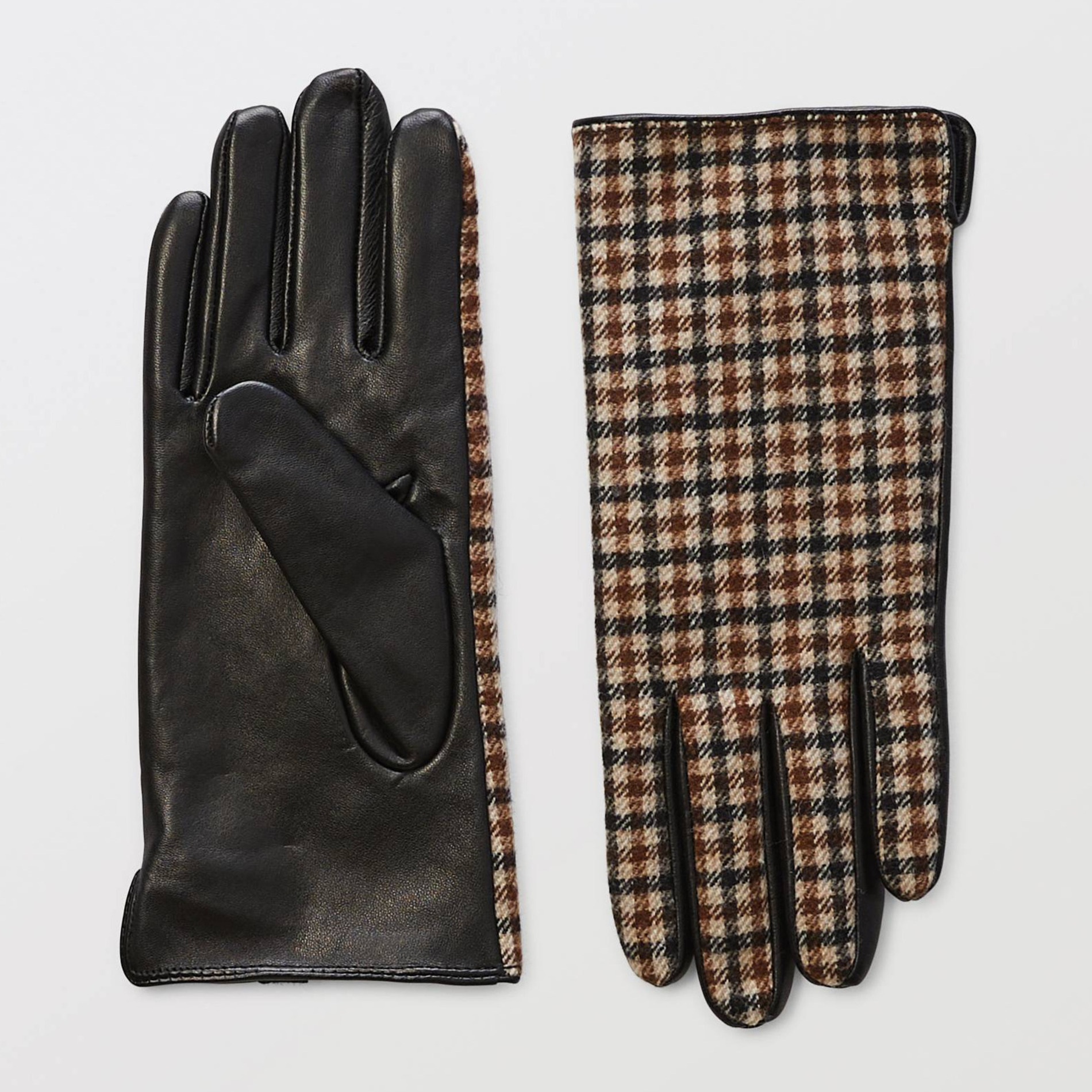 Gants à carreaux en cuir, MONOPRIX