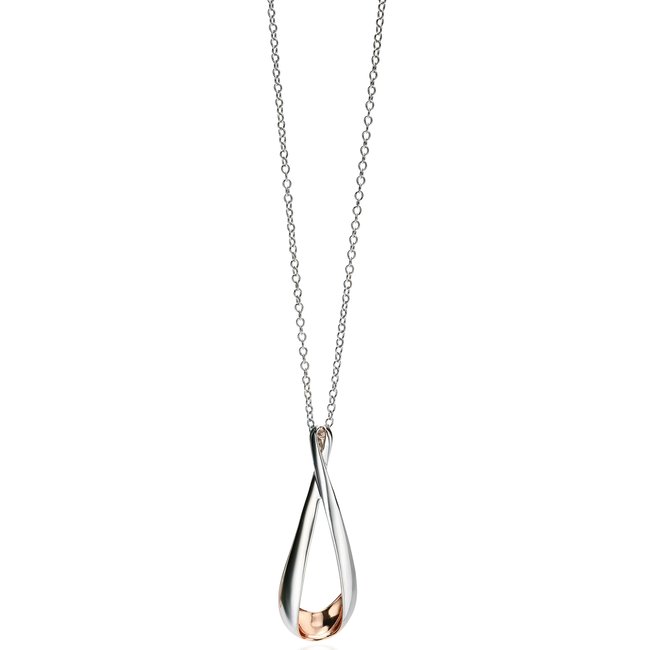 Sterling Silver and Rose Gold Plated Folded Detail Pendant, pink/silver-coloured, FIORELLI