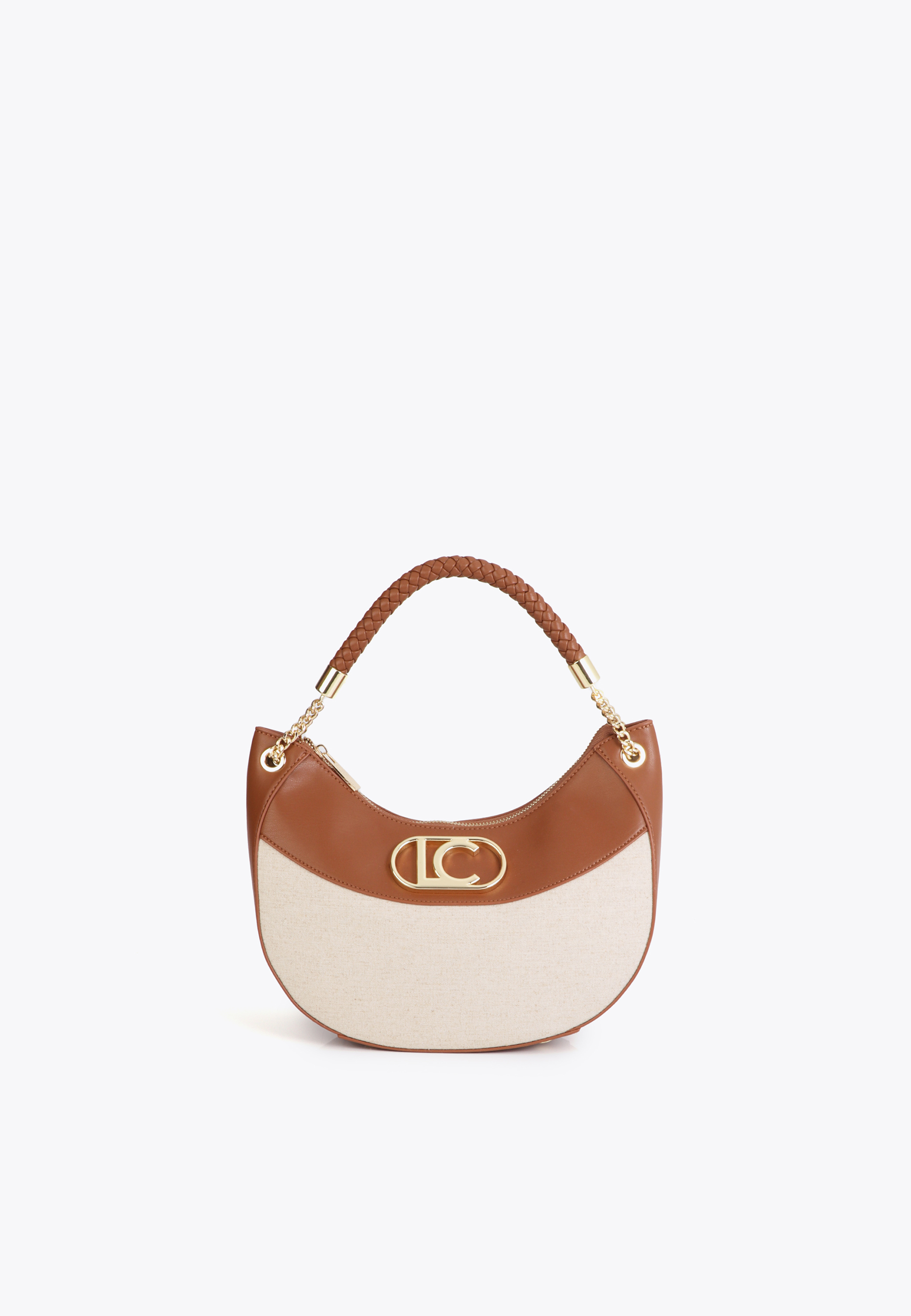 Sac à main bimatière avec poignée tressée, LOLA CASADEMUNT