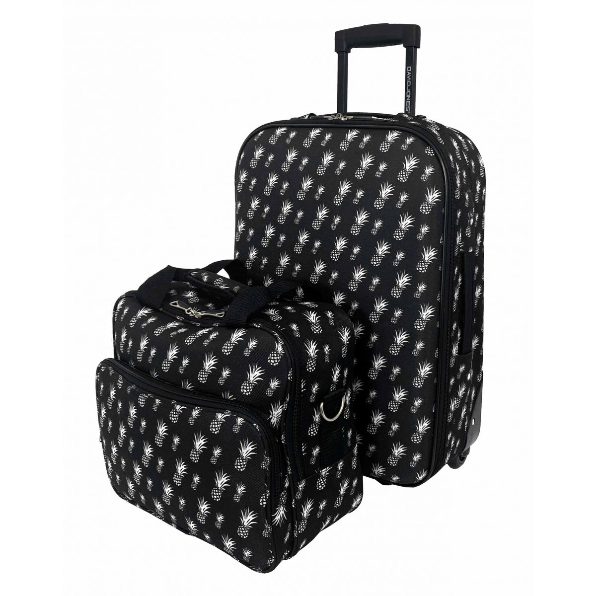 Lot valise cabine 54cm et reporter souple polyes abs noir imprim