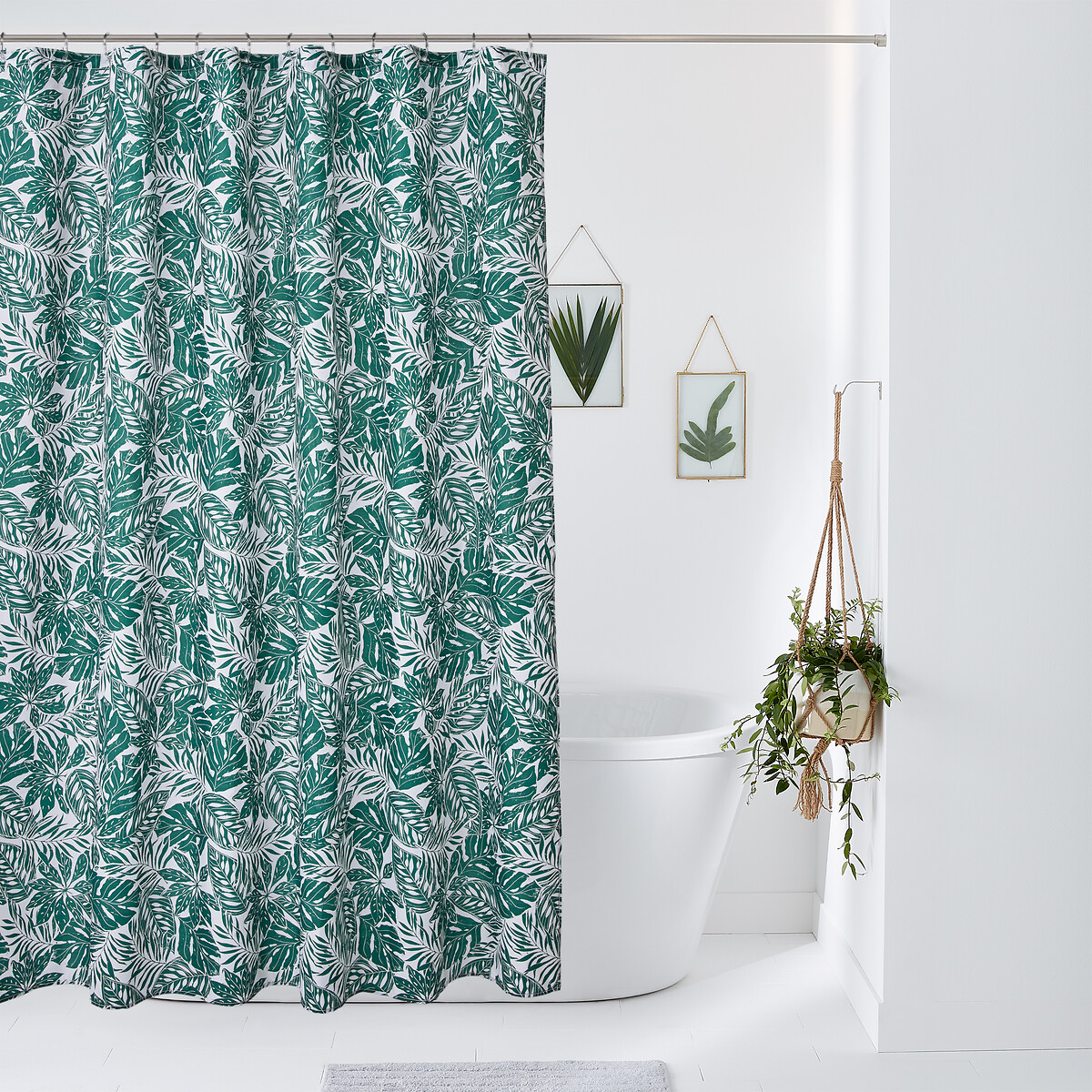Ficus Patterned Shower Curtain White, Jungle Print Shower Curtain