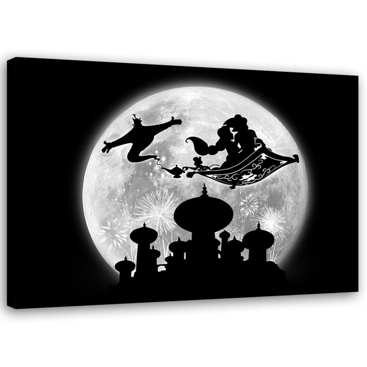 Tableau aladin silhouette sur fond de lune Couleur noir blanc