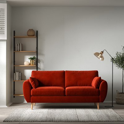 Ada Scandi Velvet 3 Seater Sofa with Light Wood Legs SO'HOME