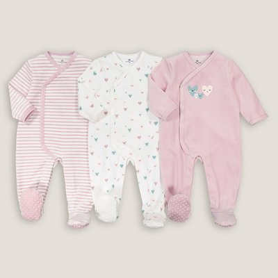 Pack of 3 Sleepsuits in Cotton Mix Velour LA REDOUTE COLLECTIONS