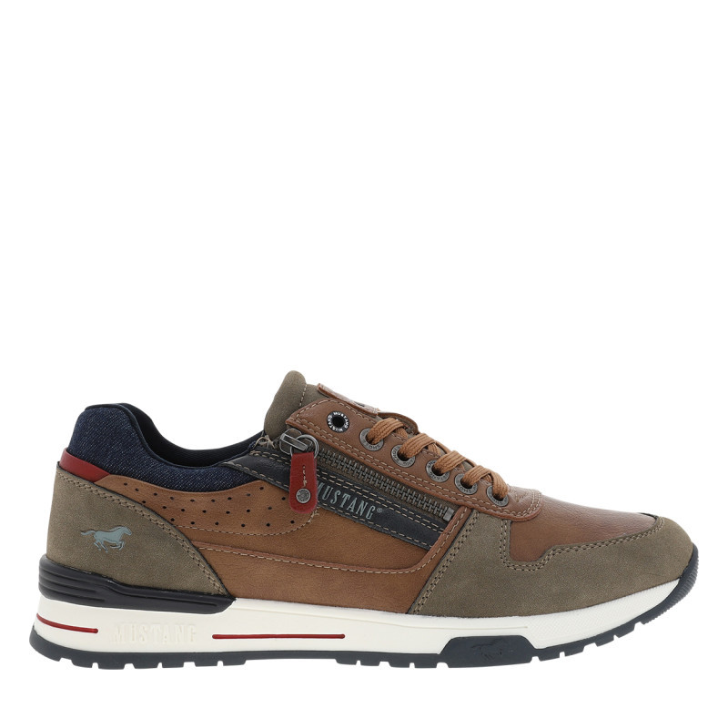Baskets cognac à talon plat avec des lacets et un zip latéral, MUSTANG