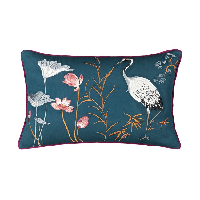 Grue Embroidered Cushion Cover, blue, LA REDOUTE INTERIEURS