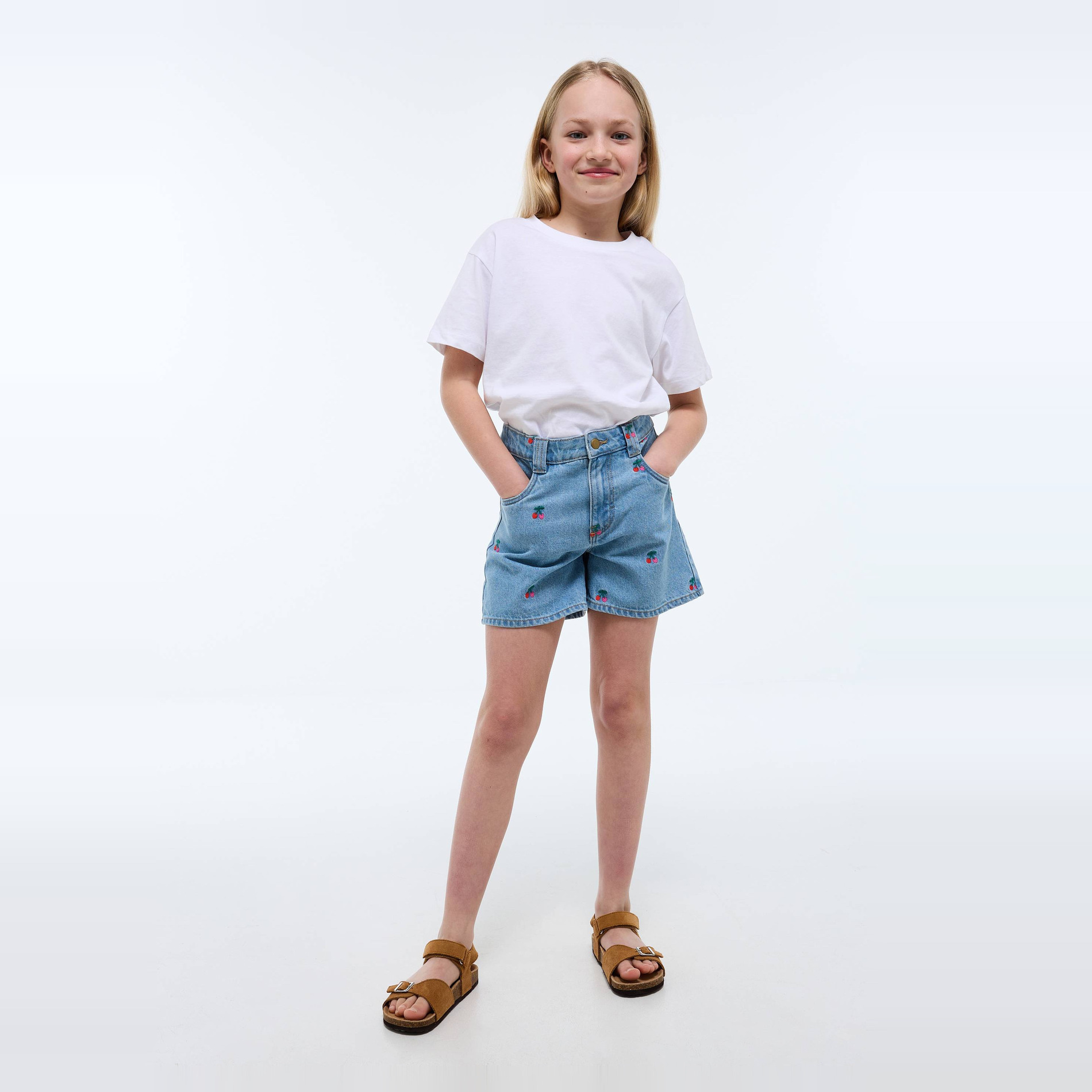 Short brodées en jean, MONOPRIX