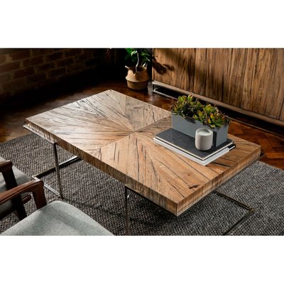Table basse rectangulaire bois et métal style moderne plateau brut 120 x 70 cm RIVERSIDE PIER IMPORT