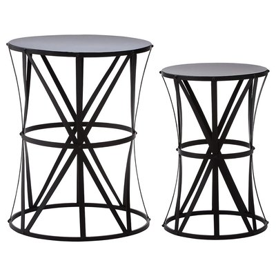 Set of 2 Black Metal Nest Tables with an Iron Top SO'HOME