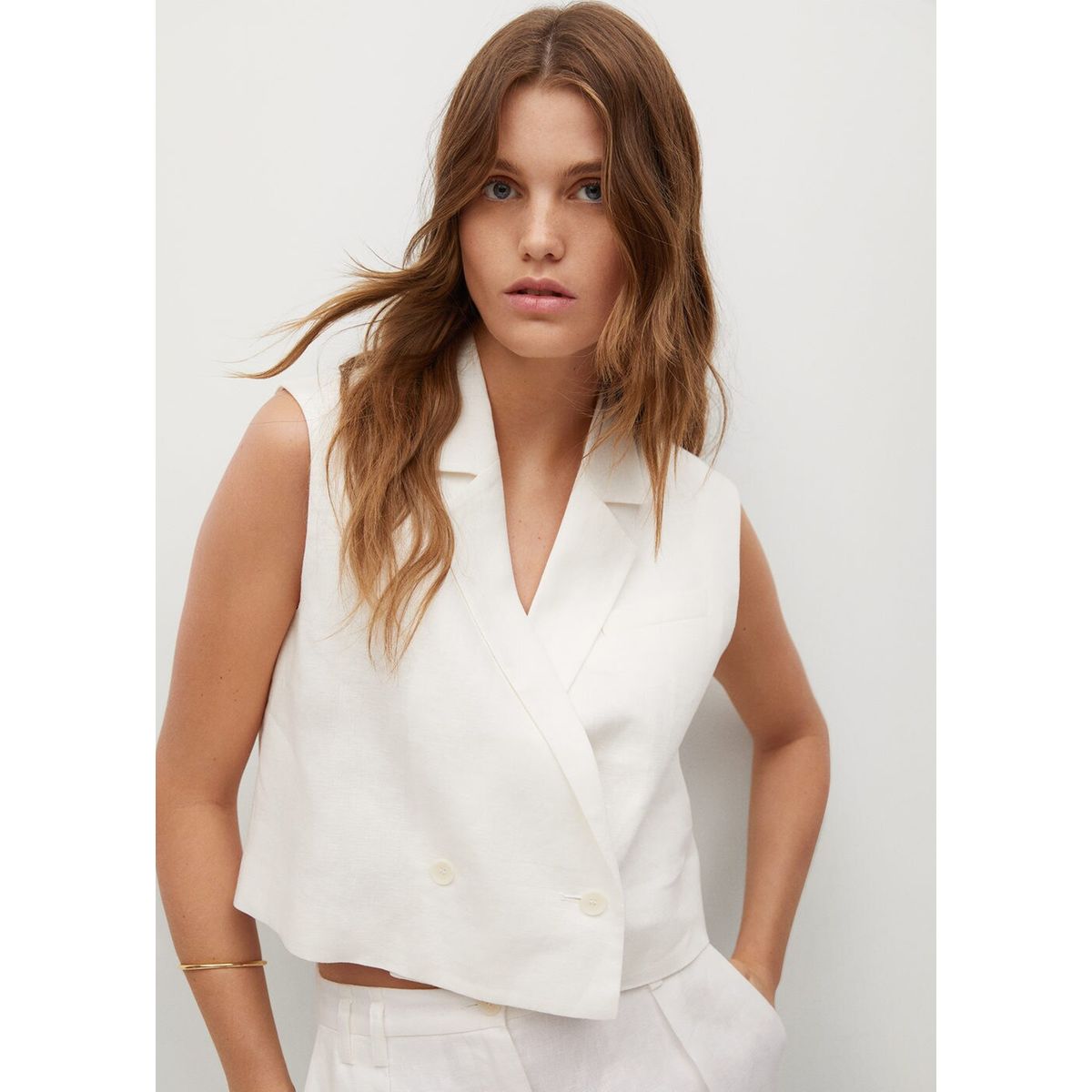 Gilet sans manches en lin mélangé - Vert kaki - FEMME | H&M FR