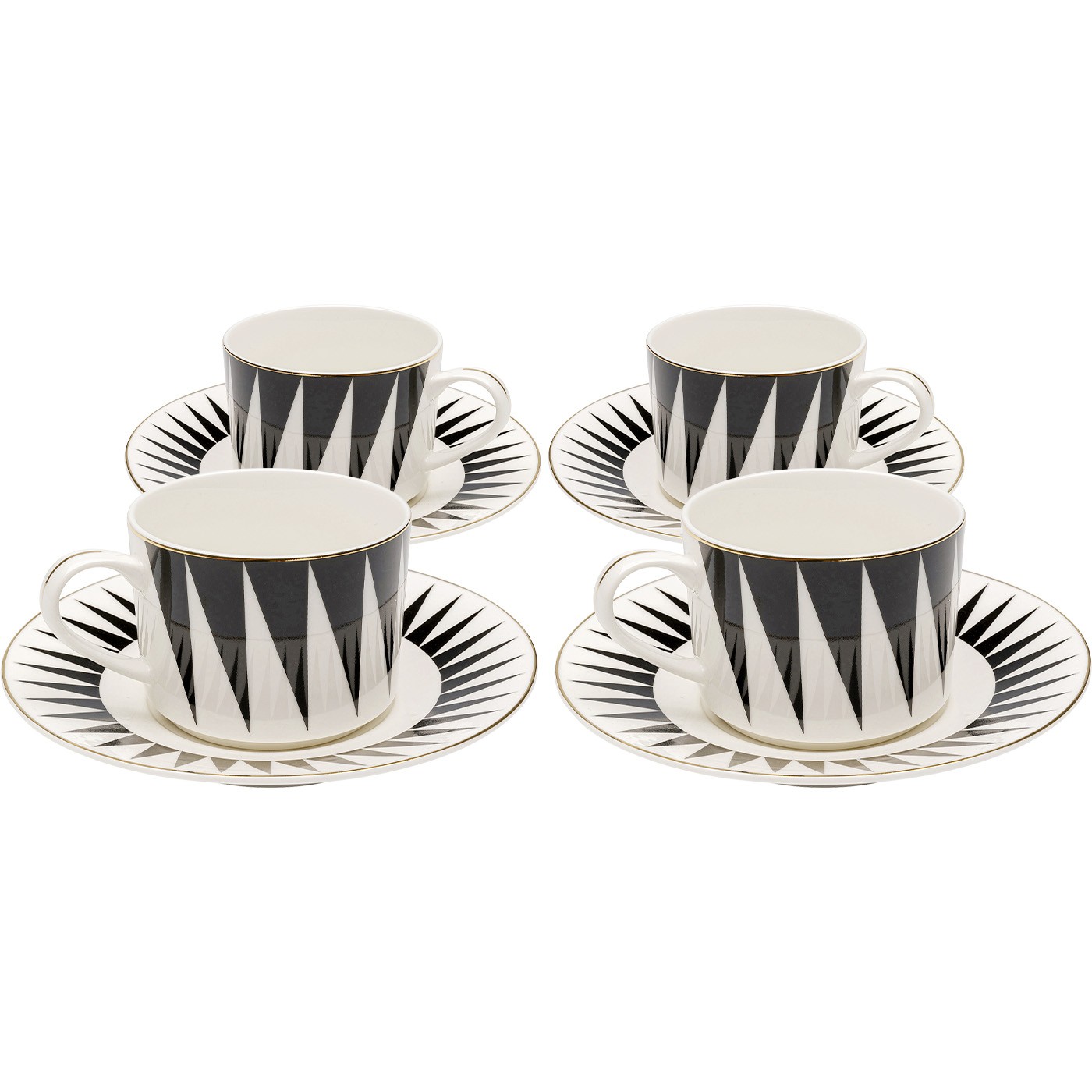 Lot de 4 tasses à café motifs triangles et coupelles, HARLEQUIN, KARE DESIGN