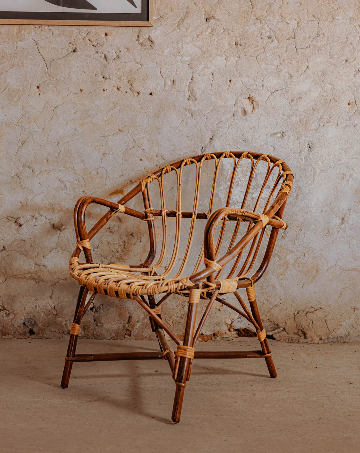 Fauteuil en rotin foncé Ernest N°861 - Bon état, DEBONGOUT