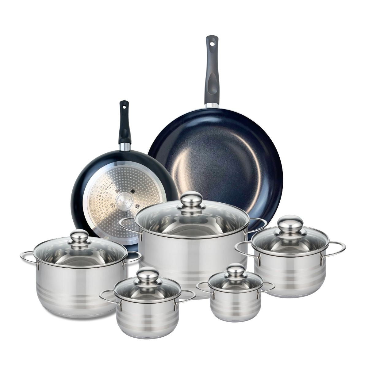 2 poêles 24/32cm + 5 faitouts 12/14/16/20/24cm PRIMA BRILLANT, ELO