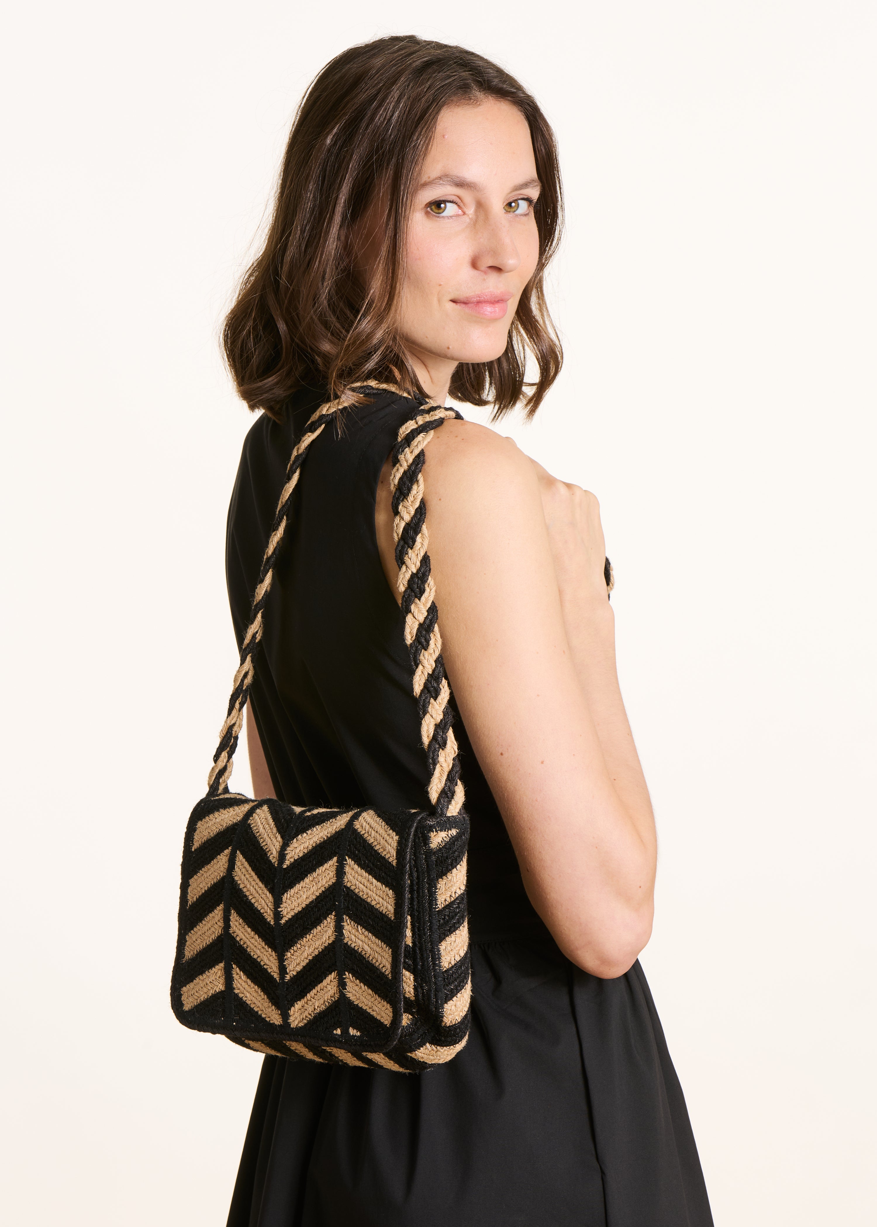 Sac besace en jute à motif, LA FEE MARABOUTEE