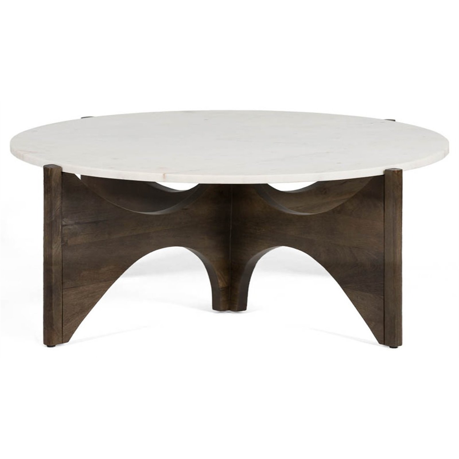 Table basse ronde en bois et marbre, RECOLLECTION