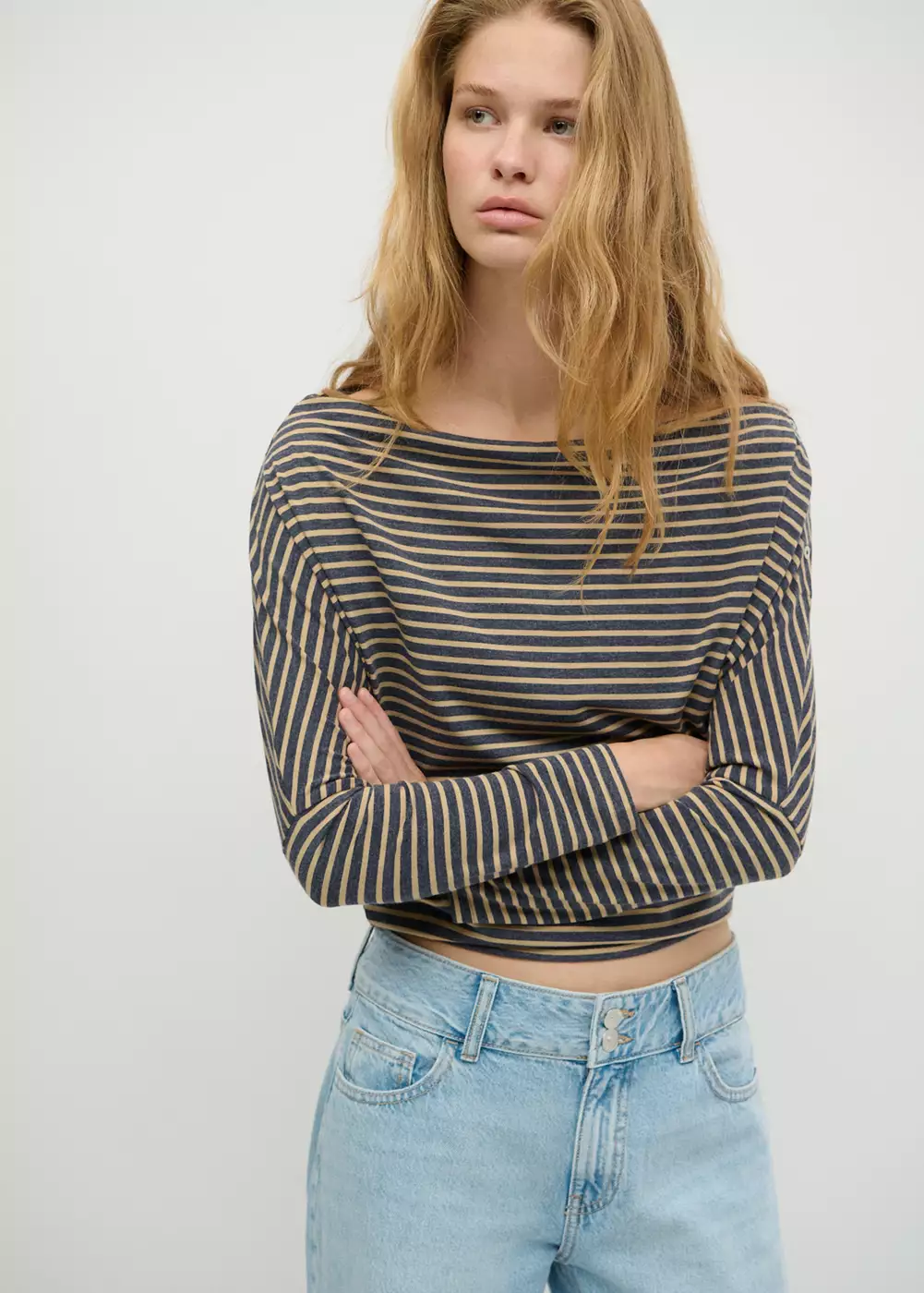 T-shirt rayé épaule dénudée, MANGO TEEN