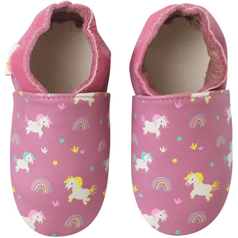 Chaussons bébé cuir souple Lola les licornes, TICHOUPS