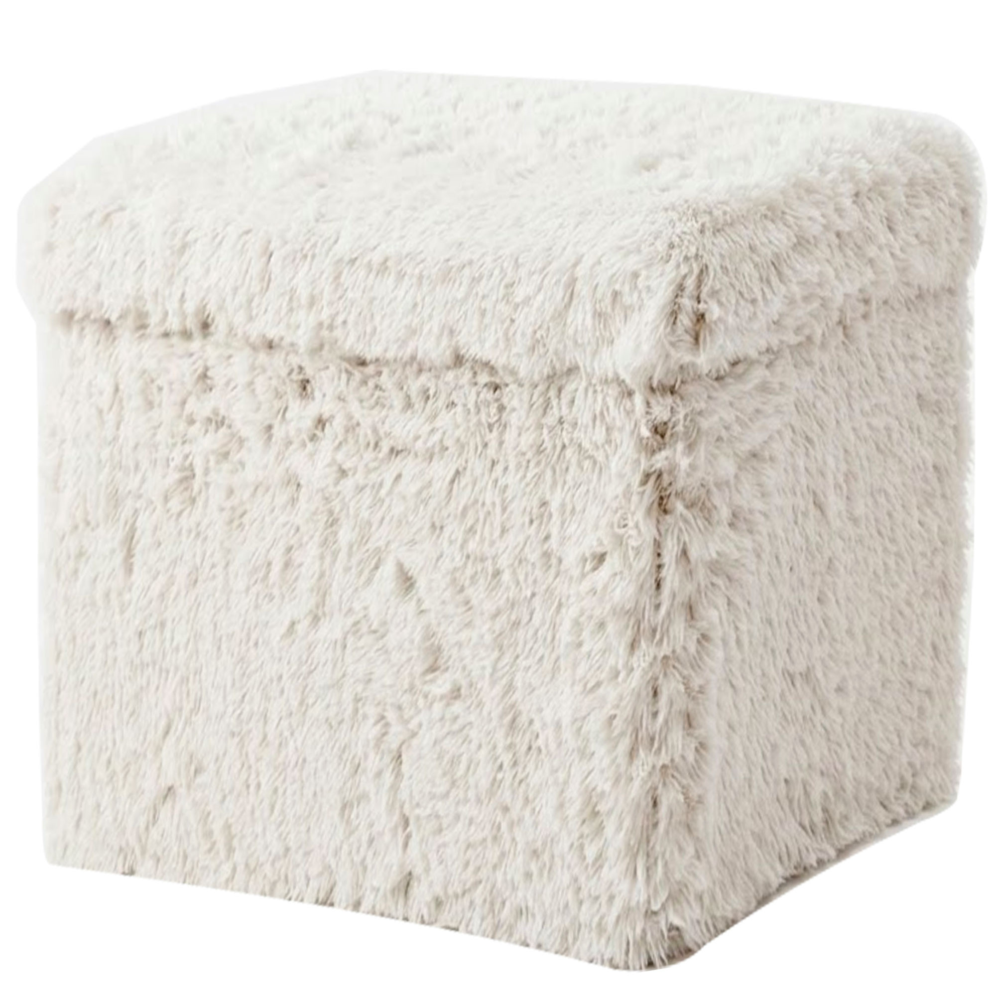 Pouf coffre de rangement moumoute beige 38x38x38cm, WADIGA