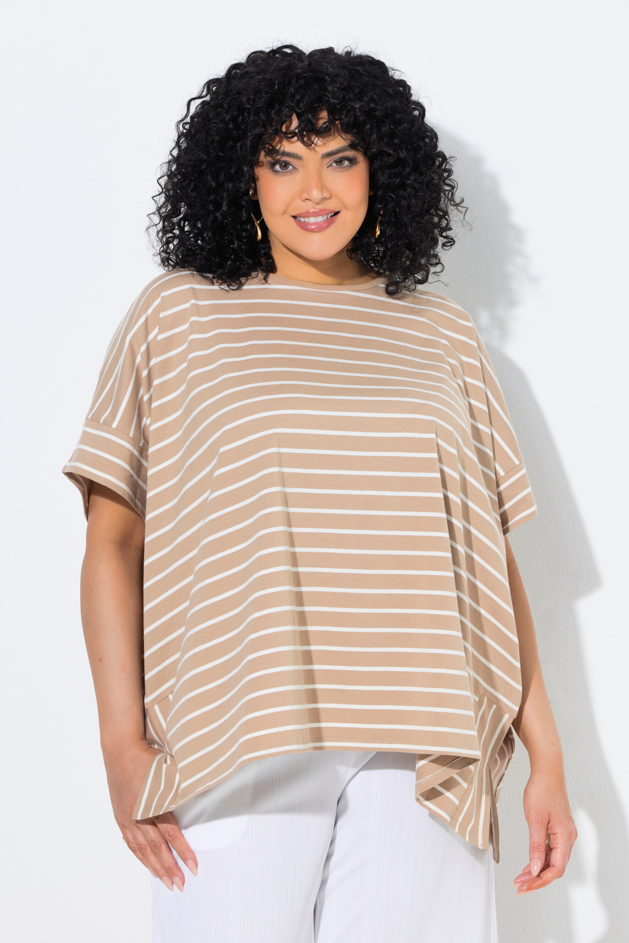 Poncho oversize, motif à rayures et col rond, ULLA POPKEN