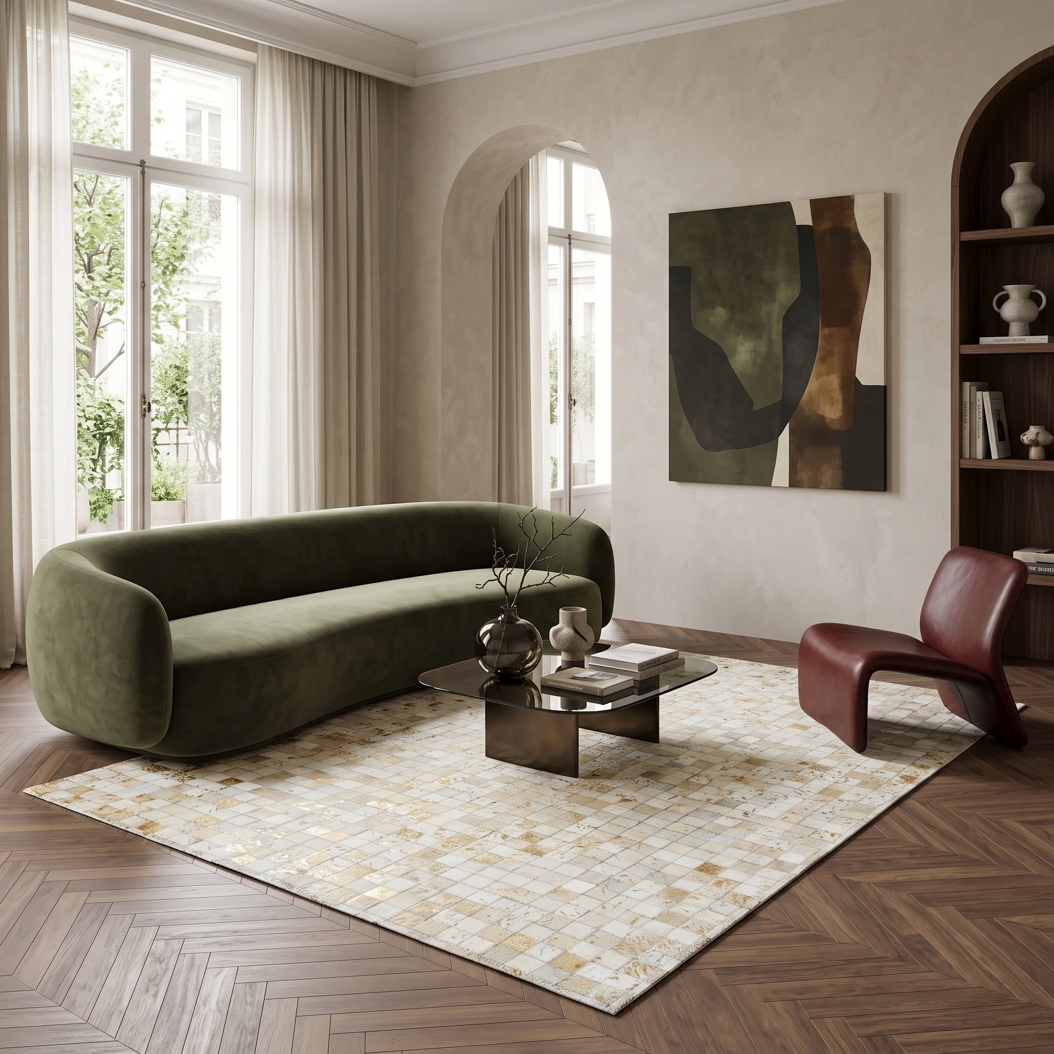 Tapis en cuir véritable CUIR MOZAIQUE METAL GOLD, THE DECO FACTORY