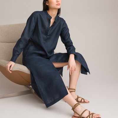 Linen Midaxi Dress with Long Sleeves LA REDOUTE COLLECTIONS