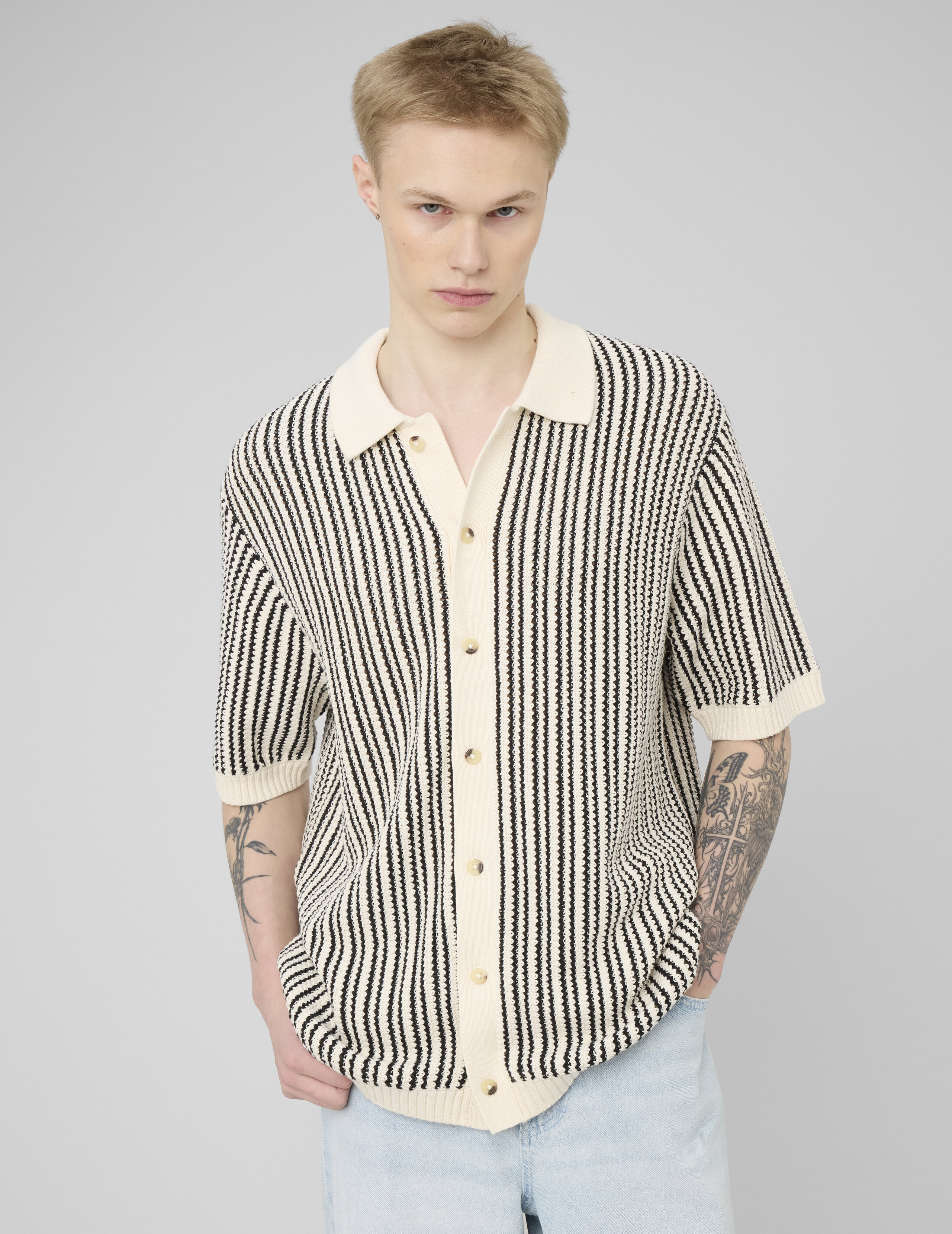 Chemise manches courtes rayée tricot, BZB