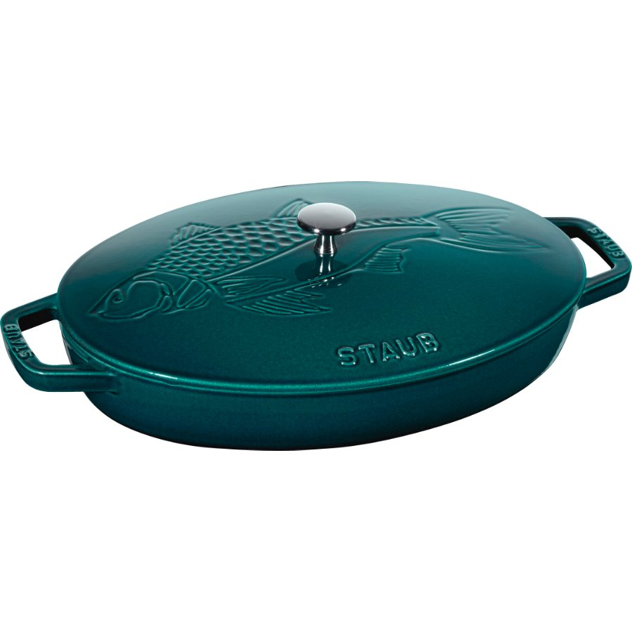 Assiette chaude avec couvercle poisson 33 cm, Ovale, La Mer, Fonte, STAUB