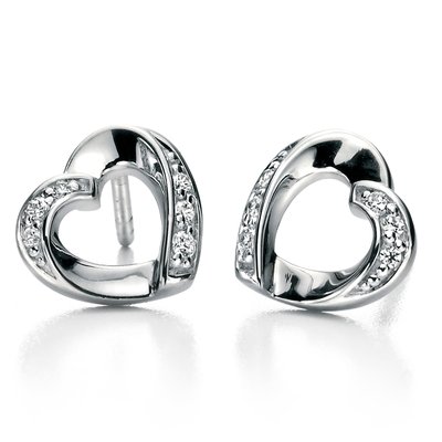 Sterling Silver Clear Cubic Zirconia Ribbon Heart Earrings FIORELLI