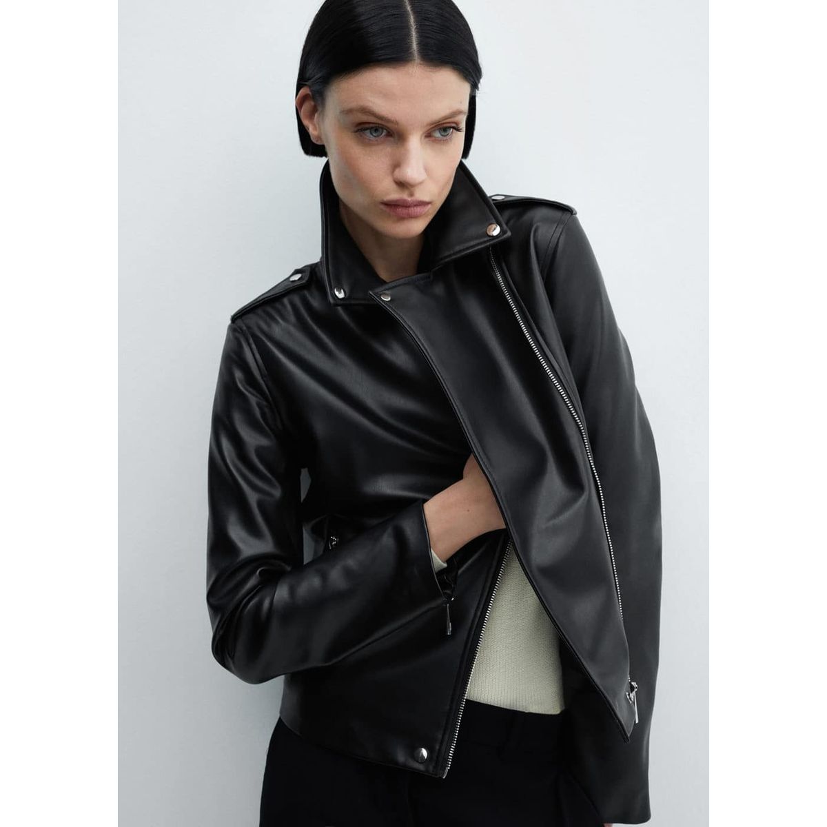 Veste Biker Femme En Simili Cuir - Ceinture Réglable, Coupe Ajustée, Poches Fonctionnelles - Style Motard élégant - 3
