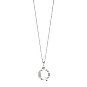 Sterling Silver Art Deco Initial 'Q' Pendant with Cubic Zirconia Stone Detail BEGINNINGS image
