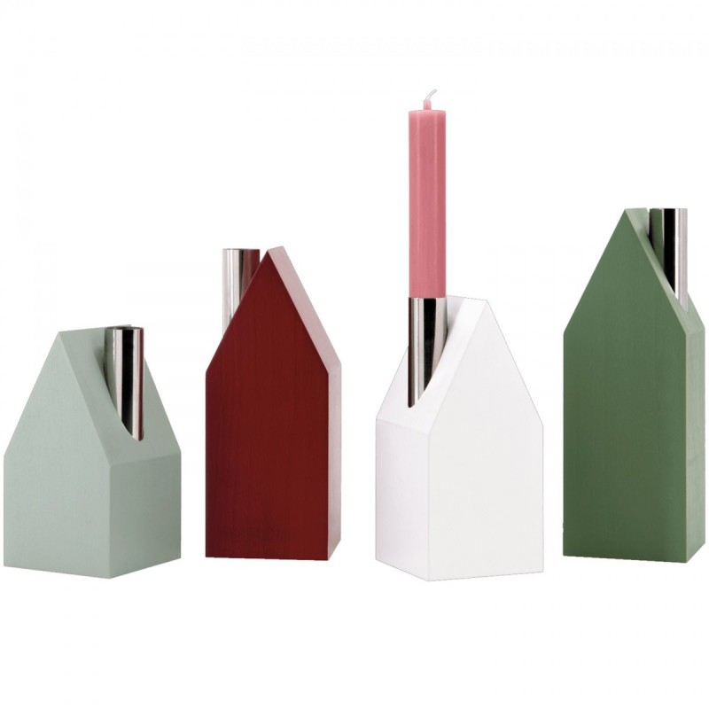Bougeoirs design maisons bois acier Remember set de 4, REMEMBER