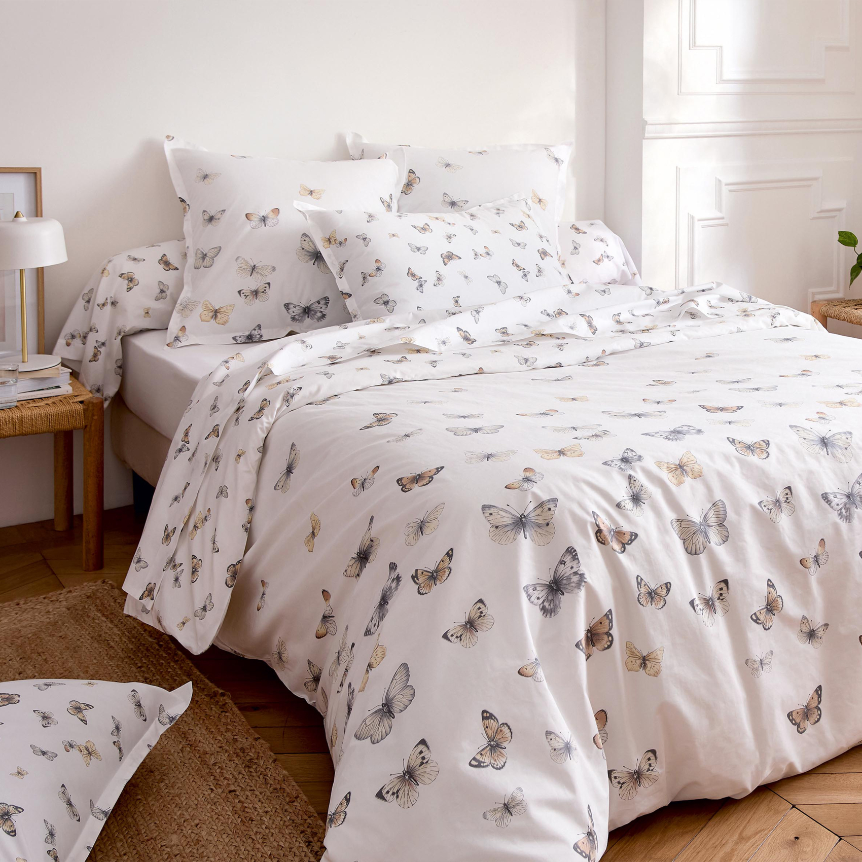 Housse de couette percale de coton 80 fils motif papillons, TRADILINGE
