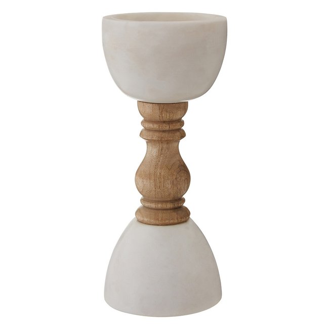 24cm Marble and Natural Wood Candle Holder, white, SO'HOME
