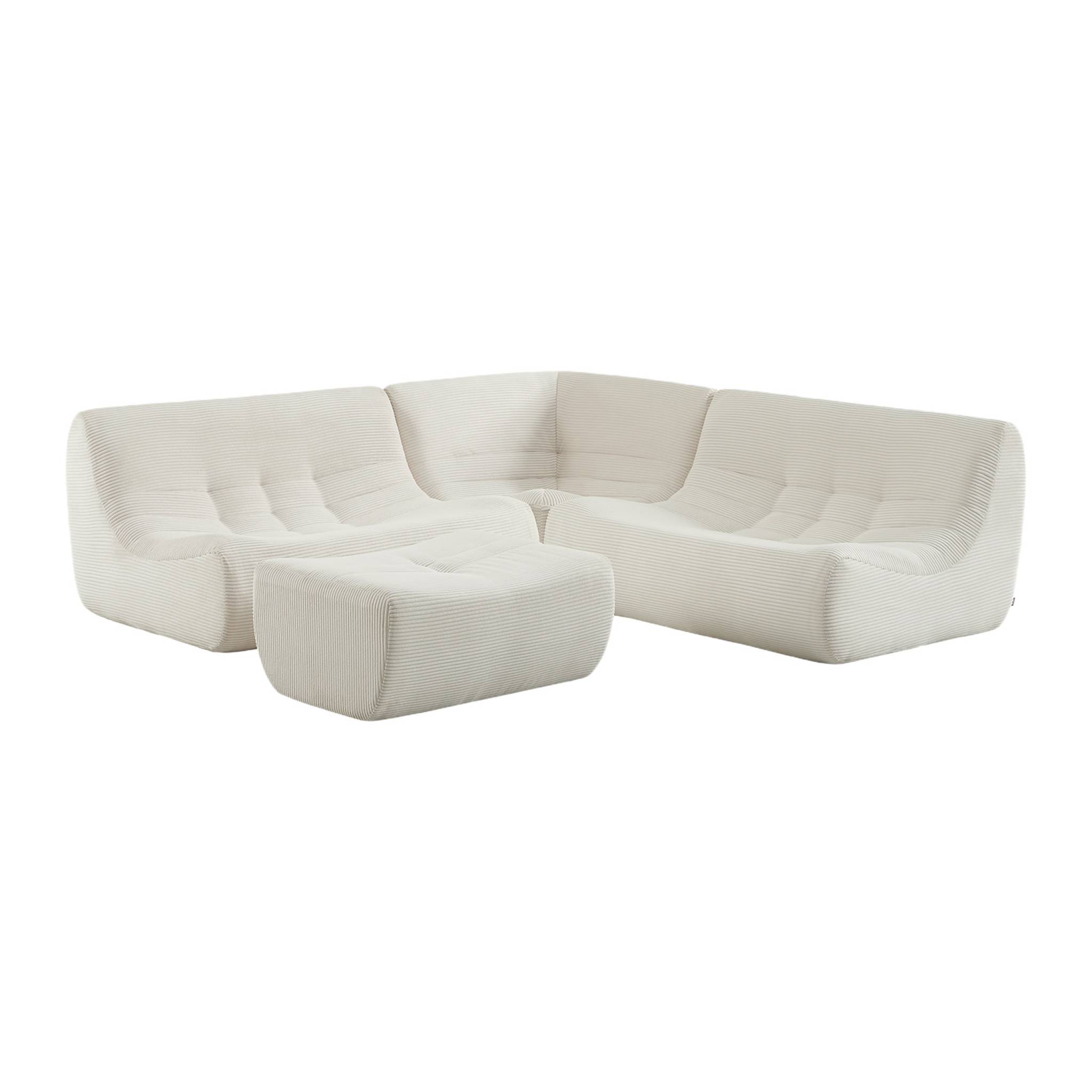 Canapé d'angle compressé modulable 5 places avec repose pied velours côtelé SOKOL, SWEEEK