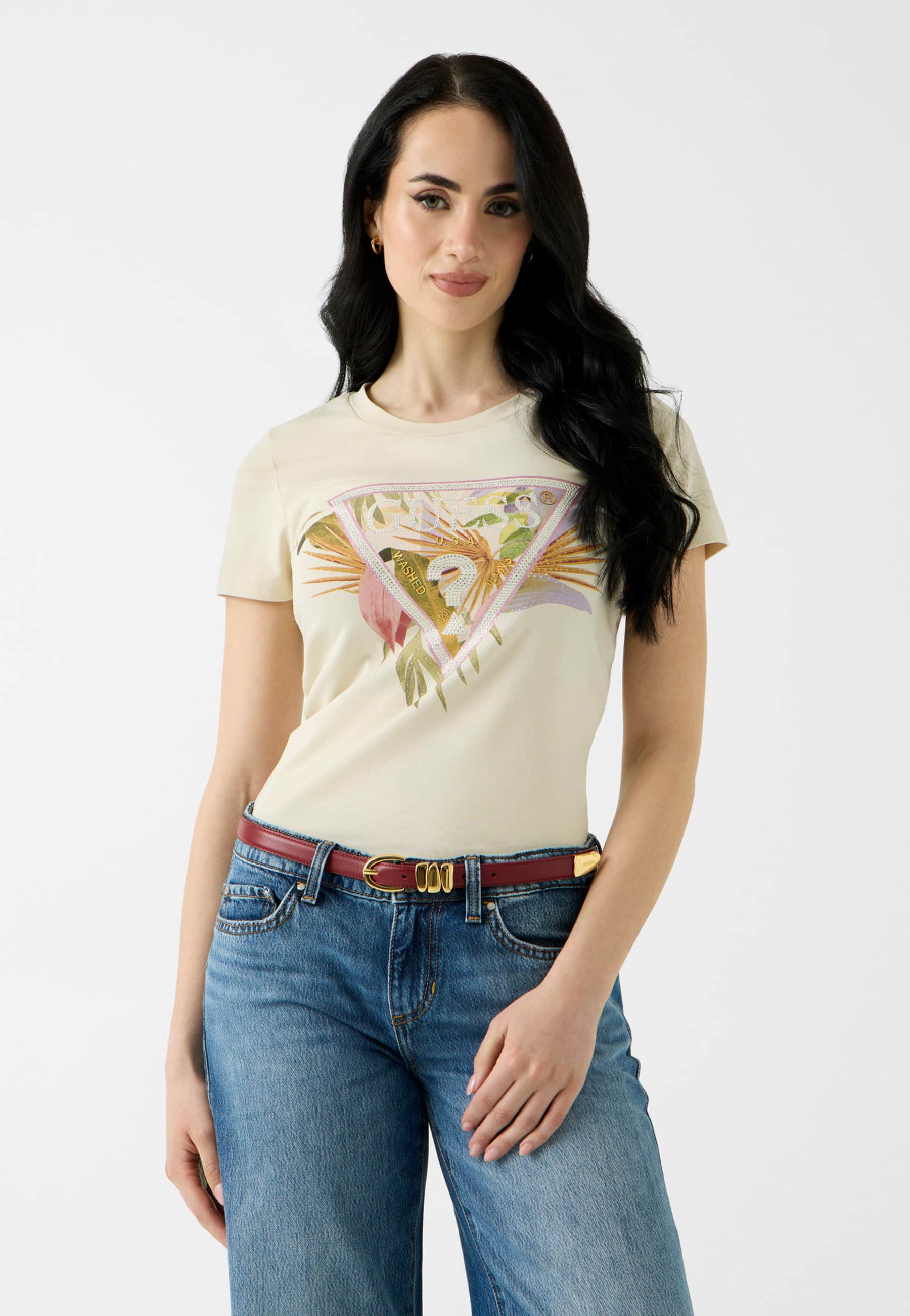 T-Shirt Avec Logo En Strass, GUESS