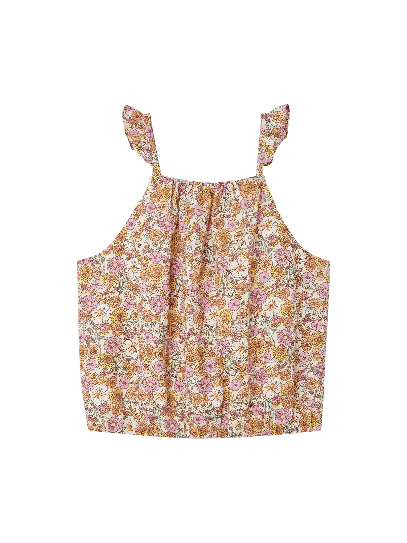 Blouse "cropped" motifs fleurs bretelles à volants, VERTBAUDET