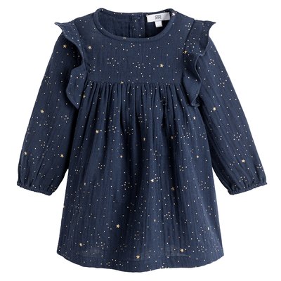 Star Print Cotton Dress with Ruffles LA REDOUTE COLLECTIONS