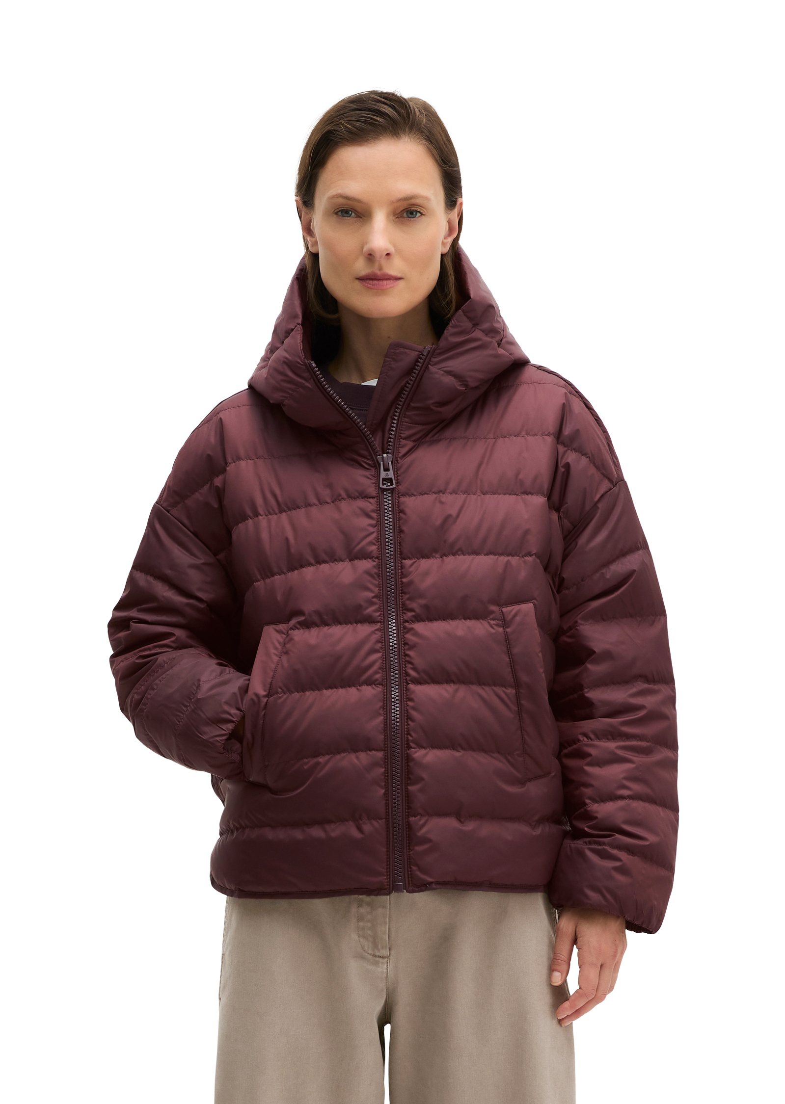 Veste matelassée en duvet avec capuche relaxed en polyester recyclé, MARC O'POLO